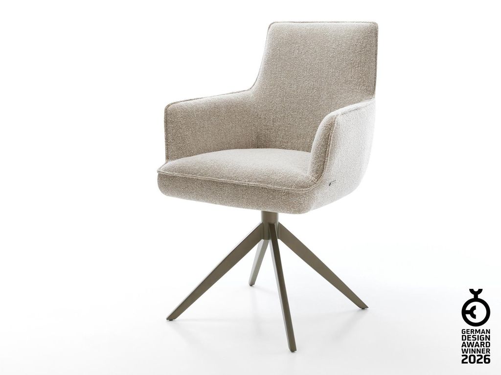 DELIFE Drehstuhl Heira-Flex mit Armlehnen Webstoff Soft Beige Kreuzgestell breit Effektfinish Titan 360° drehbar Wippfunktion Taschenfederkern