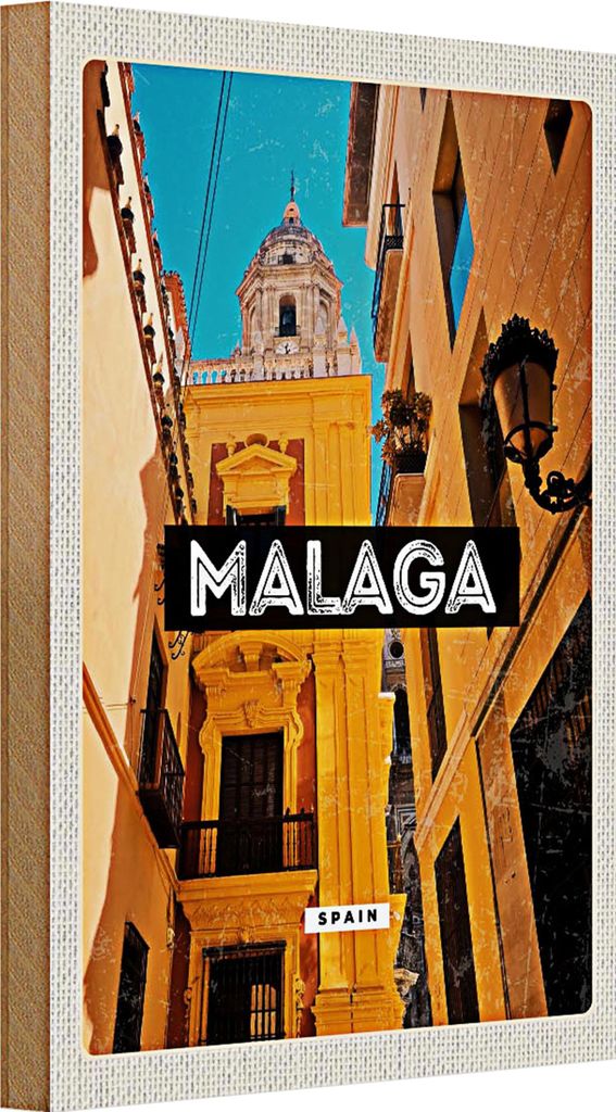 Holzschild Reise 20x30cm Malaga Spain Altstadt Retro