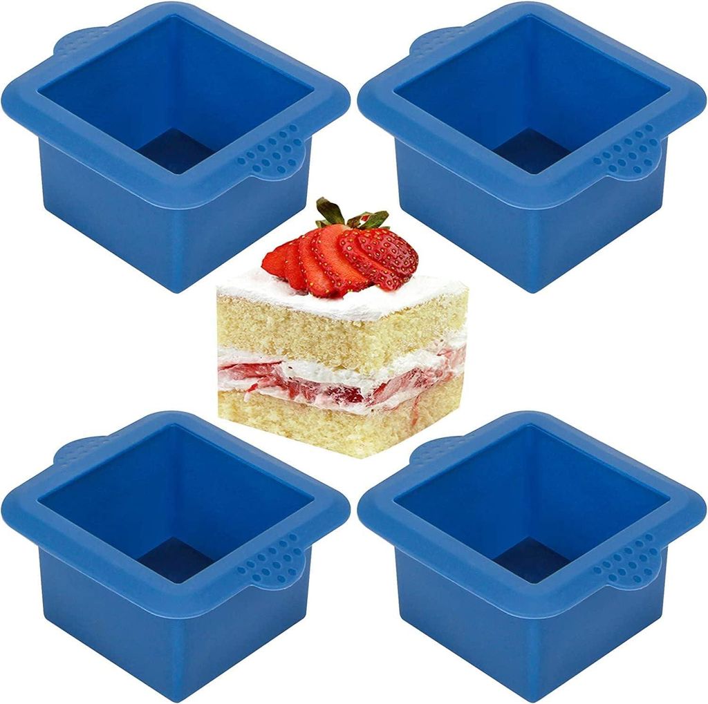 Mini quadratische Kuchenform 3'' - Set von 4 Silikon-Kuchenformen zum Backen - Mini Cheesecake Form - Seifenform für kleine Kuchen