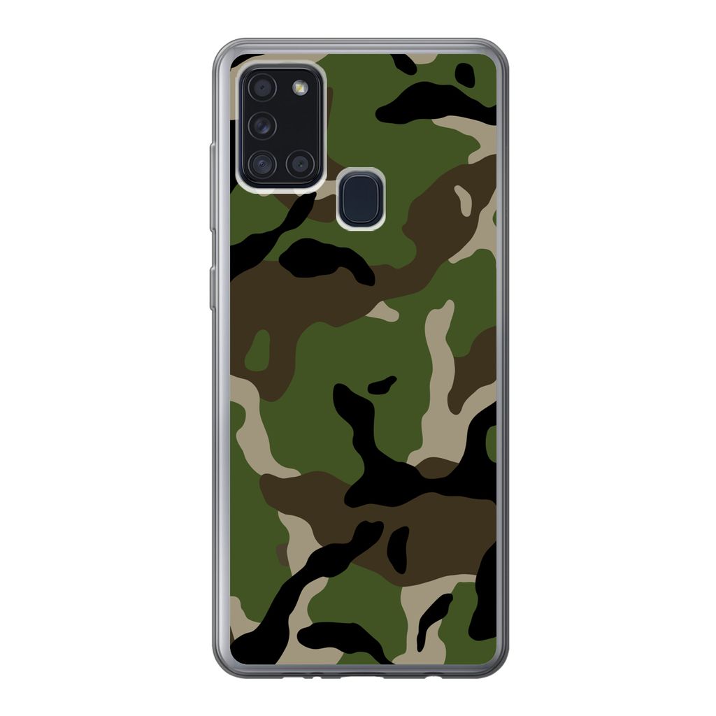 MuchoWow Handyhülle Schutzhülle Hülle für Samsung Galaxy A21s Militärisches Tarnungsmuster Silikon Softcase Handy Hülle - Hartschale