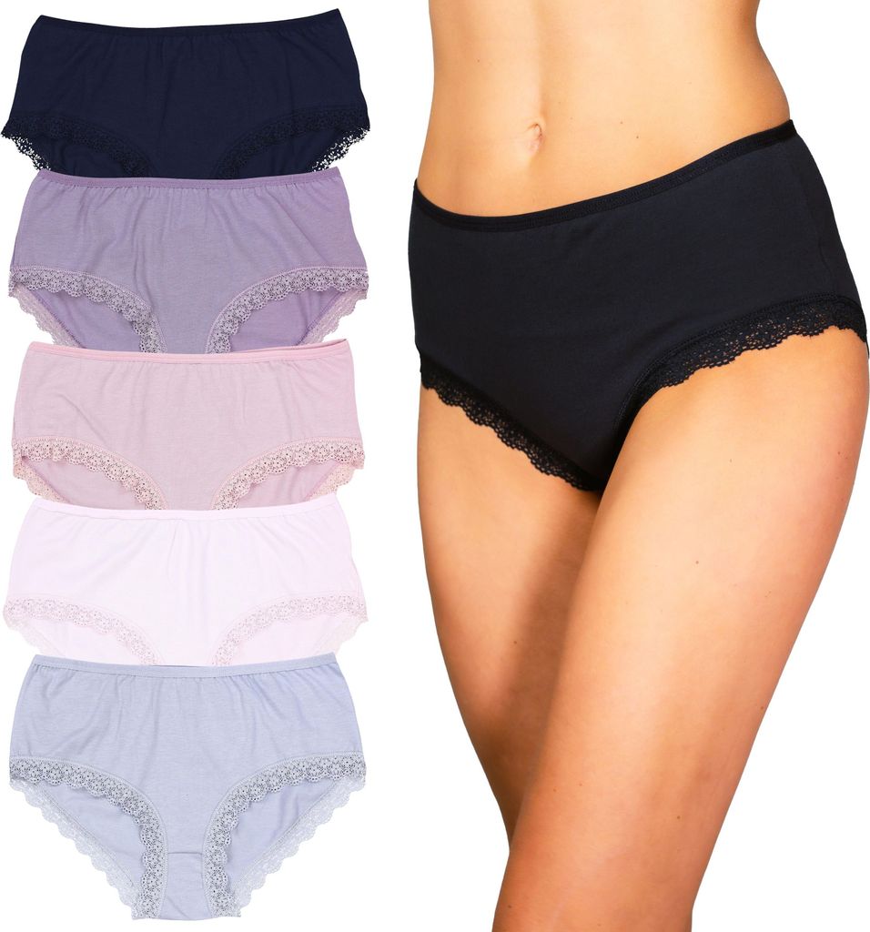 Alkato Damen Maxi Slip mit Alloverdruck 5er und 10er Pack, Farbe: 2571WA-LO Hohe Taille Spitze / Farbenmix, Größe: XL