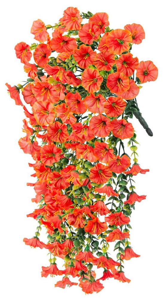 Künstliche Blumen für den Außenbereich, künstliche Hänge-Prunkwinden mit Eukalyptusblättern, UV-beständige künstliche Petunien-Ranken für ...