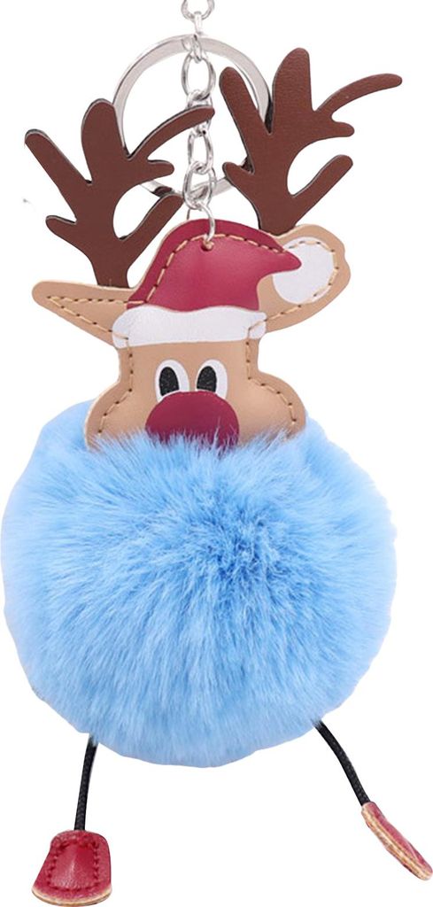 Weihnachts-Hirsch-Schlüsselanhänger, niedlicher Rentier-Pompon-Schlüsselanhänger aus flauschigem Kunstfell, ideal für Handtasche, Rucksack und...