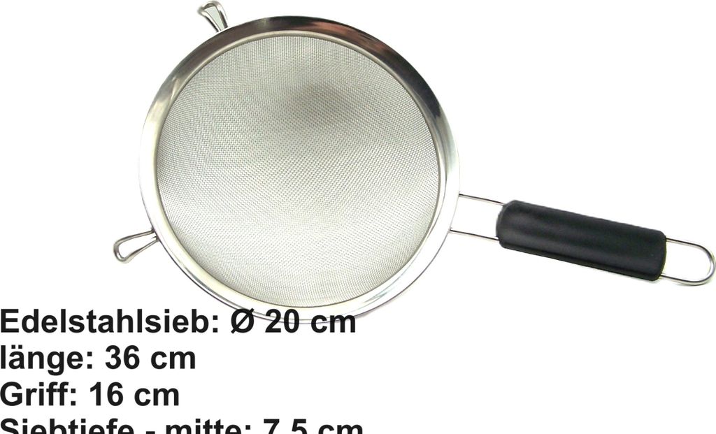 Küchensieb Seiher, Nudelsieb 20 cm Ø, mit auflagehaken, feinmaschig