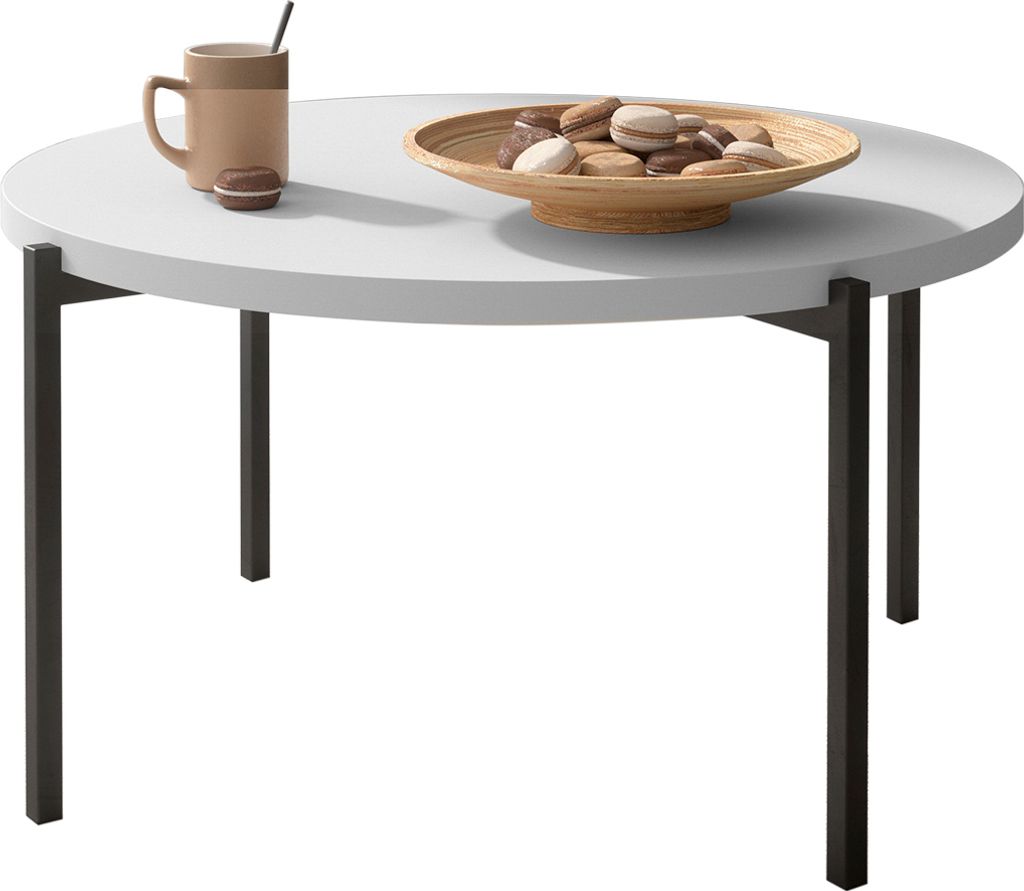 MIRJAN24 Couchtisch Sigma A02, Metallfüße schwarz 20 mm, Durchmesser: 80 cm, Wohnzimmertisch (Farbe: Schwarz + Weiß Matt)