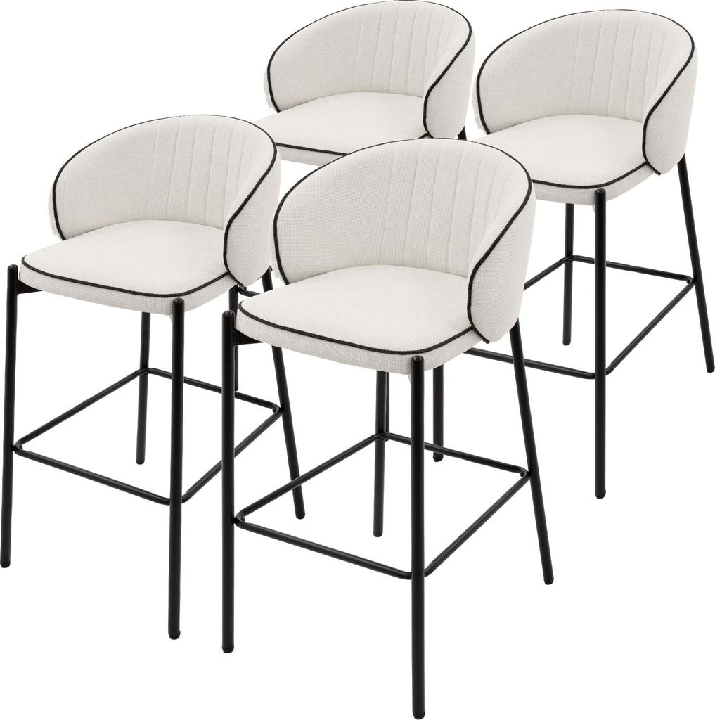 ML-Design Barhocker 4er Set Beige Stoffbezug 76 cm hoch Gepolsterte Barstühle mit Metallgestell Rückenlehne & Fußstütze Küchenstühle Bistroho...