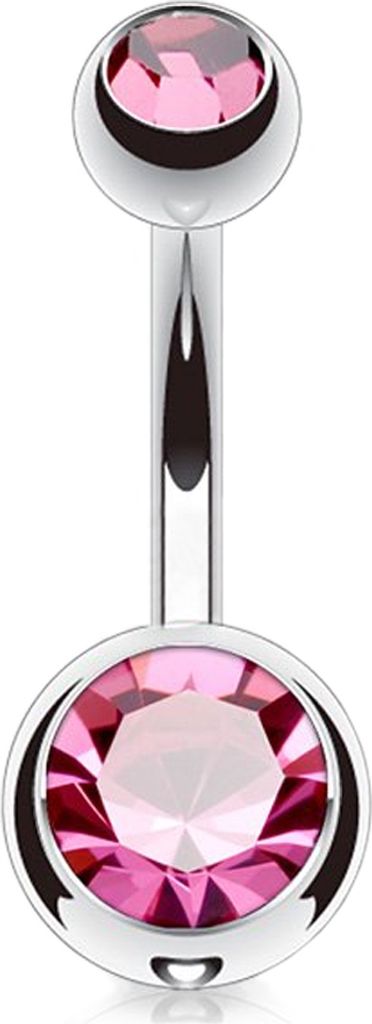 viva-adorno 1,6 x 8 x 4+6 mm Bauchnabel Piercing Banane Titan G23 Bananabell Doppel Kristall Kugeln Zirkonia Z323, pink