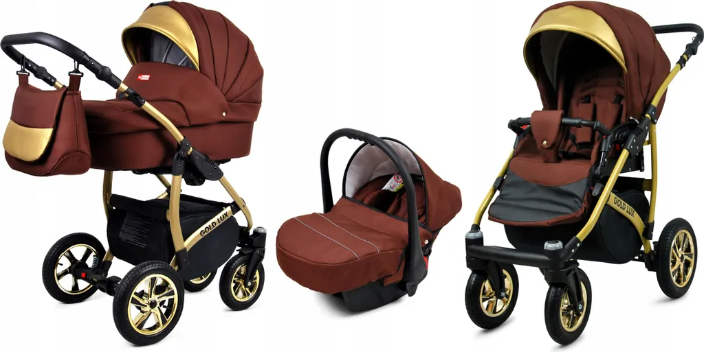 Poussette 3 en 1 Édition Gold Lux Chocolat avec Suspensions Réglables