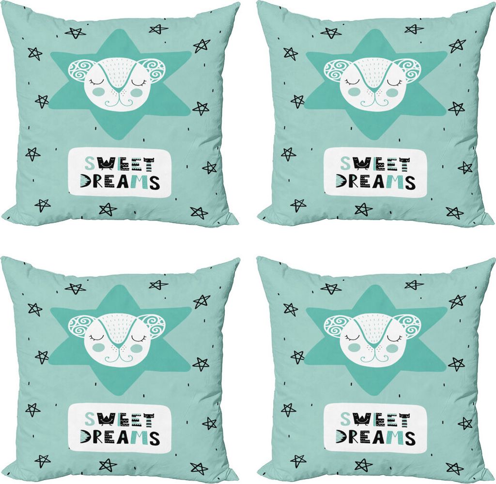 ABAKUHAUS Sprichwort Kissenbezug Set (4 Stück), Maus Sterne Nordic, Moderner Doppelseitiger Digitaldruck, 60 cm x 60 cm, Seafoam Schwarzweiss