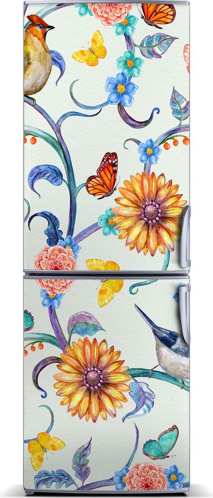 Tulup Kühlschrankdekoration - Magnetmatte - 60 cm x 180 cm - Magnet auf dem Kühlschrank - Schmetterlinge Blumen