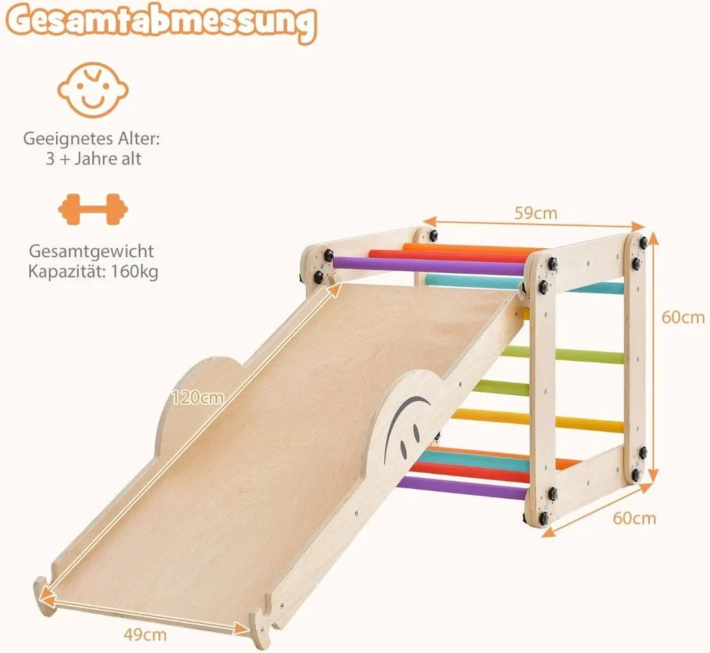 Triangle d'escalade Montessori pliable en bois avec rampe réversible