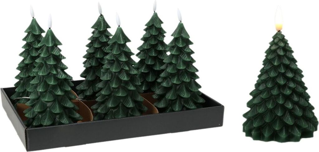 Ledkaars kerstboom 19cm donker groen | 6 stuks Produktbild 