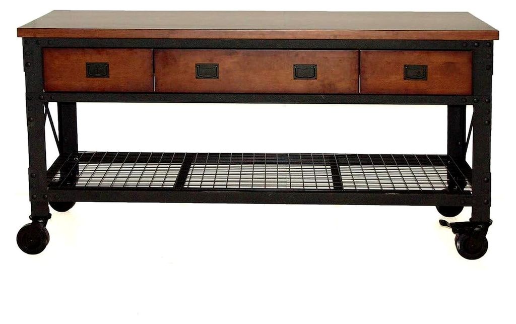 Rollbare Werkbank mit 3 Schubladen für Haus, Garage und Werkstatt, mit Drahtregal, verstärkter Industriearbeitstisch, 450 kg Tragkraft auf Holzpl...