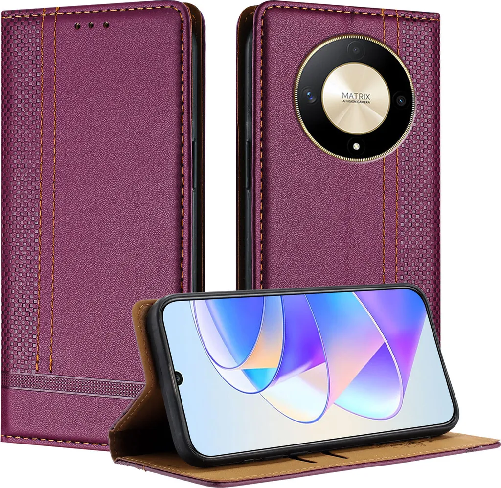 Custodia Honor X9b / Magic6 Lite in Pelle Viola con Supporto e Portafoglio