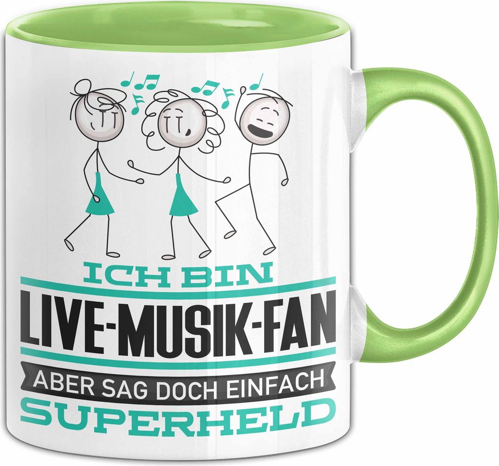 Live-Musik-Fan Geschenk Tasse Ich Bin Live-Musik-Fan Aber Sag Doch Einfach Superheld Lustige Geschenkdiee für Live-Musik-Fan Kaffee-Becher (Grün)