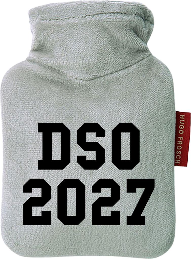 Huuraa Mini-Wärmflasche DSO 2027 Abschluss Belgien (ndl.) 0,2 Liter Grey Mini Veloursbezug Taschenwärmer Geschenkidee