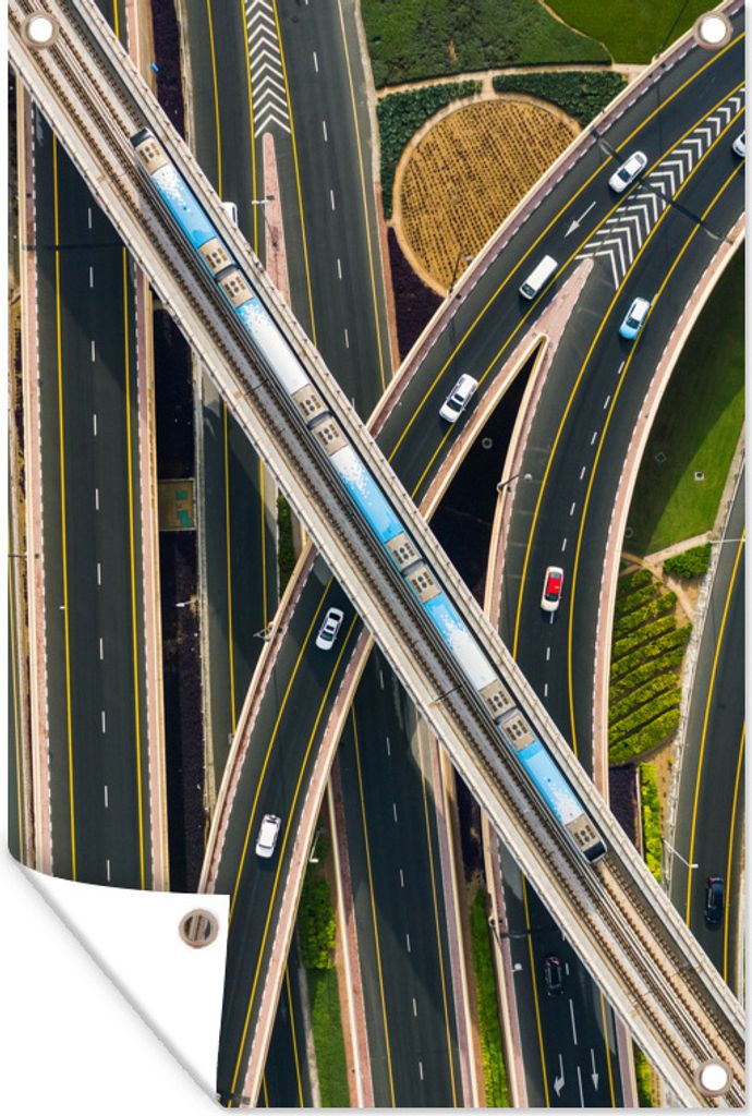 MuchoWow 60x90 cm Outdoor-Poster Gartendeko Sichtschutz Garten Poster für den Garten Zug über Autobahnen