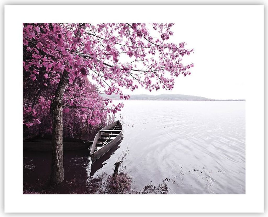 Poster - Poster ohne Rahmen - See Rosa Bäume - 50x40 cm - Wand Bild - Wanddeko - Wandbilder - Kunstposter - Wandposter - Bilder - Kunstdruck - Wan...