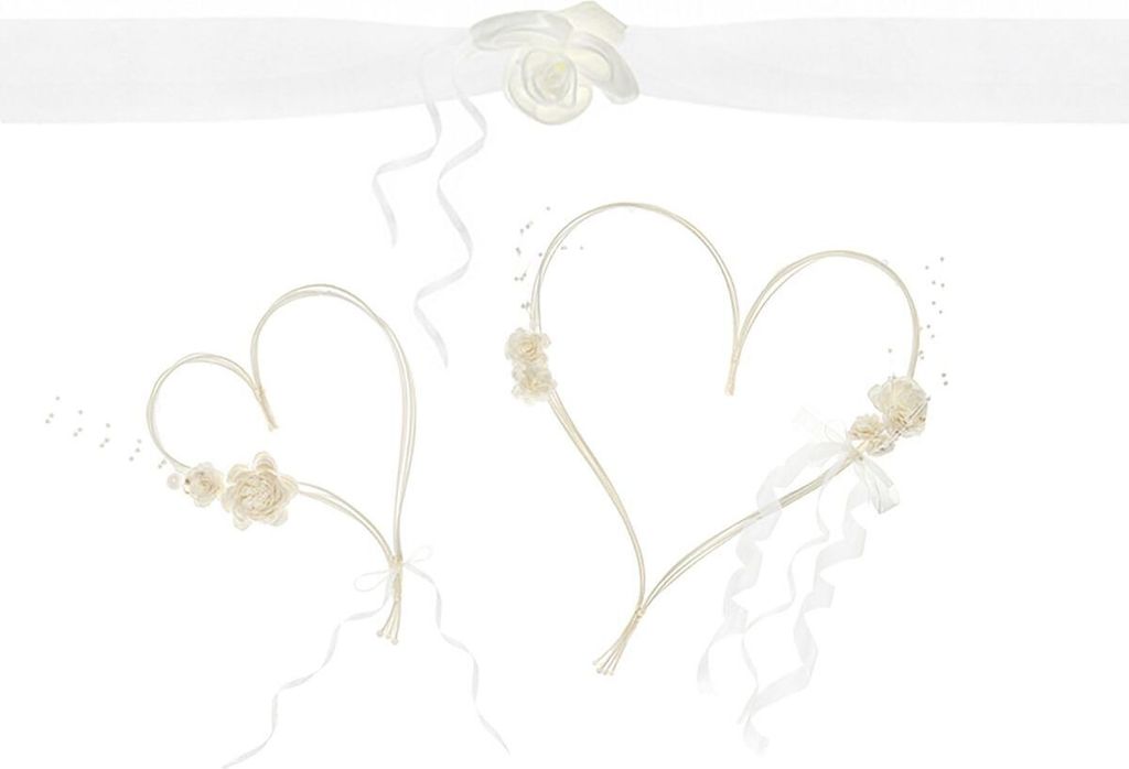 Autoschmuck Hochzeit Wedding Car Deko Rosenblüten creme 4-tlg. Deko-Set Autoschleife Motorhaube Blumen Rattanherzen mit Saufnäpfen Wedding-Car Hochzeitsauto