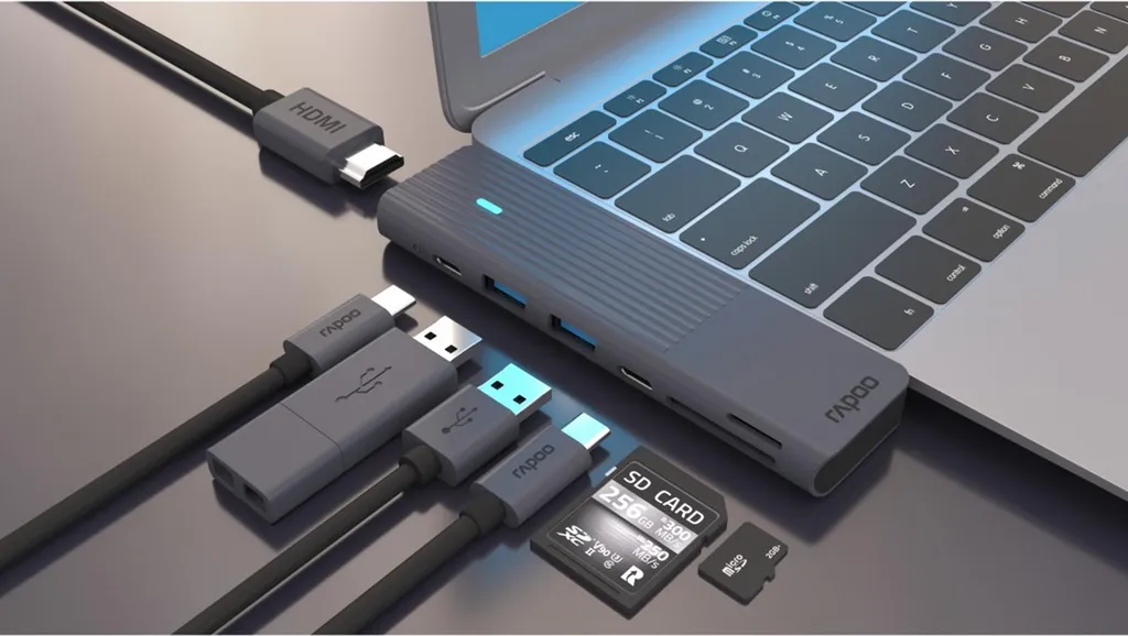 Rapoo Adaptateur Multiport USB-C 7-en-2 Gris Sidéral pour MacBook Pro - 11