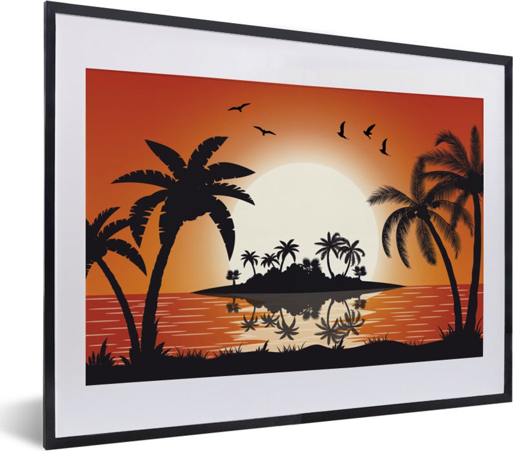 MuchoWow MuchoWow Gerahmtes Poster Insel - Meer - Sonne - Palme 40x30 cm - Poster mit zchwarzem Bilderrahmen - Bilderrahmen - Poster im Rahmen