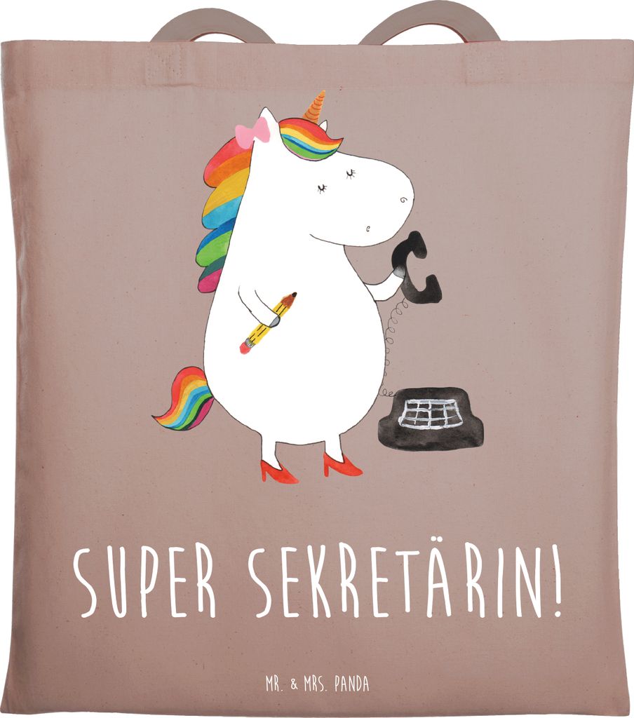 Mr. & Mrs. Panda Tote Bag Einhorn Sekretärin - Braun Pastell - Geschenk, Unicorn, Schultasche, Büro, Uni Tasche, Steuerbüro, Einkaufstasche, Sho...