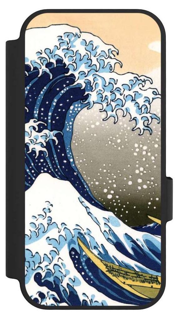 NIVOCASE Klapphülle für Google Pixel 10 Pro Handyhülle aus Kunst Leder NIVOflip schwarz Katsushika Hokusai Kunst Die große Welle vor Kanagawa