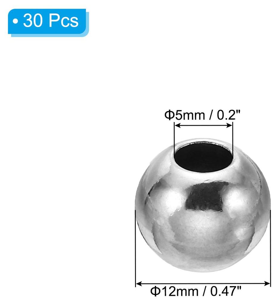 Glatte runde Abstandshalterperlen, 30 Stš¹ck 12mm OD 5mm ID 304 Edelstahl lose Kugeln Abstandshalter metallische nahtlose Kugelperlen fš¹r DIY ...
