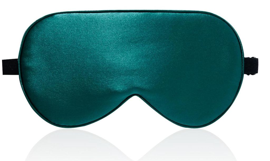 Schlafmaske aus Bio-Seide mit Reisebeutel. Beide Seiten aus 19 Momme Seide, verstellbare Augenmaske für Damen und Herren, schwarz-grün.