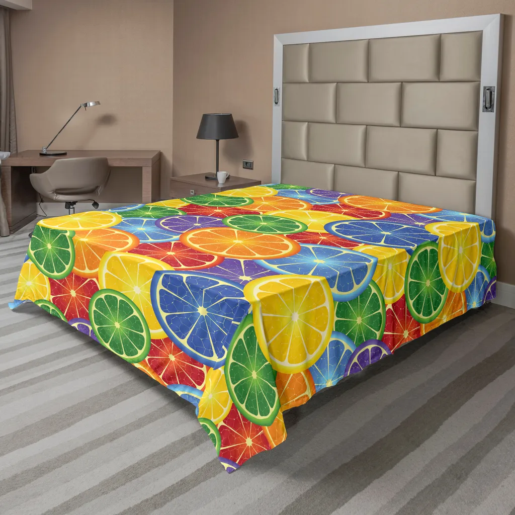 Drap de lit supérieur doux décoratif à motif de fruits colorés 244x205cm