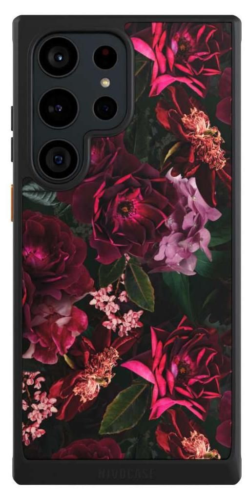 NIVOCASE Hülle für Samsung Galaxy S23 Ultra Handyhülle NIVOcore Case Schwarz Blumen Blüte Rose
