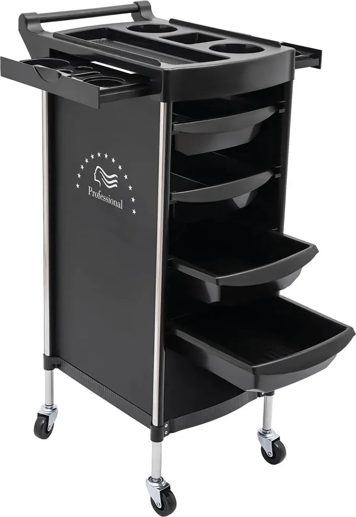 Chariot de salon pour spa et esthétique avec 5 niveaux de rangement noirs