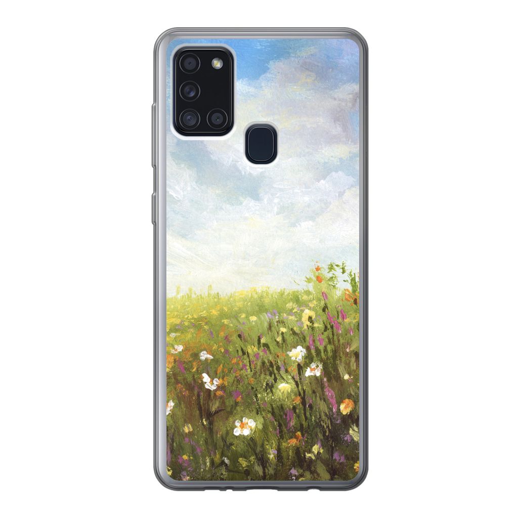 MuchoWow Handyhülle Schutzhülle Hülle für Samsung Galaxy A21s Sommer - Blumen - Ölfarbe Silikon Softcase Handy Hülle - Hartschale