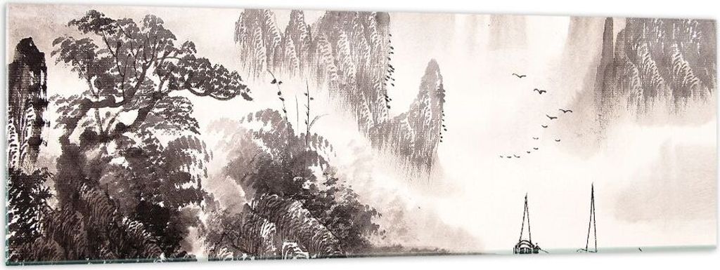 Bilder auf glas - Einteilig - Chinesisch Landschaft Aquarell - 160x50cm - Glasbilder - Wandbilder - Bilder - Wanddekoration aus Glas - Glas Bilder ...