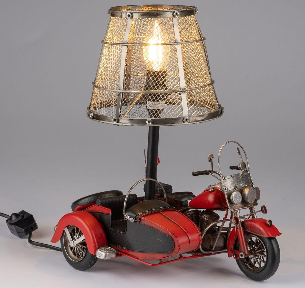 formano Motorrad Lampe Metall Tischlampe Design Leuchte rot im Vintage-Look 33cm