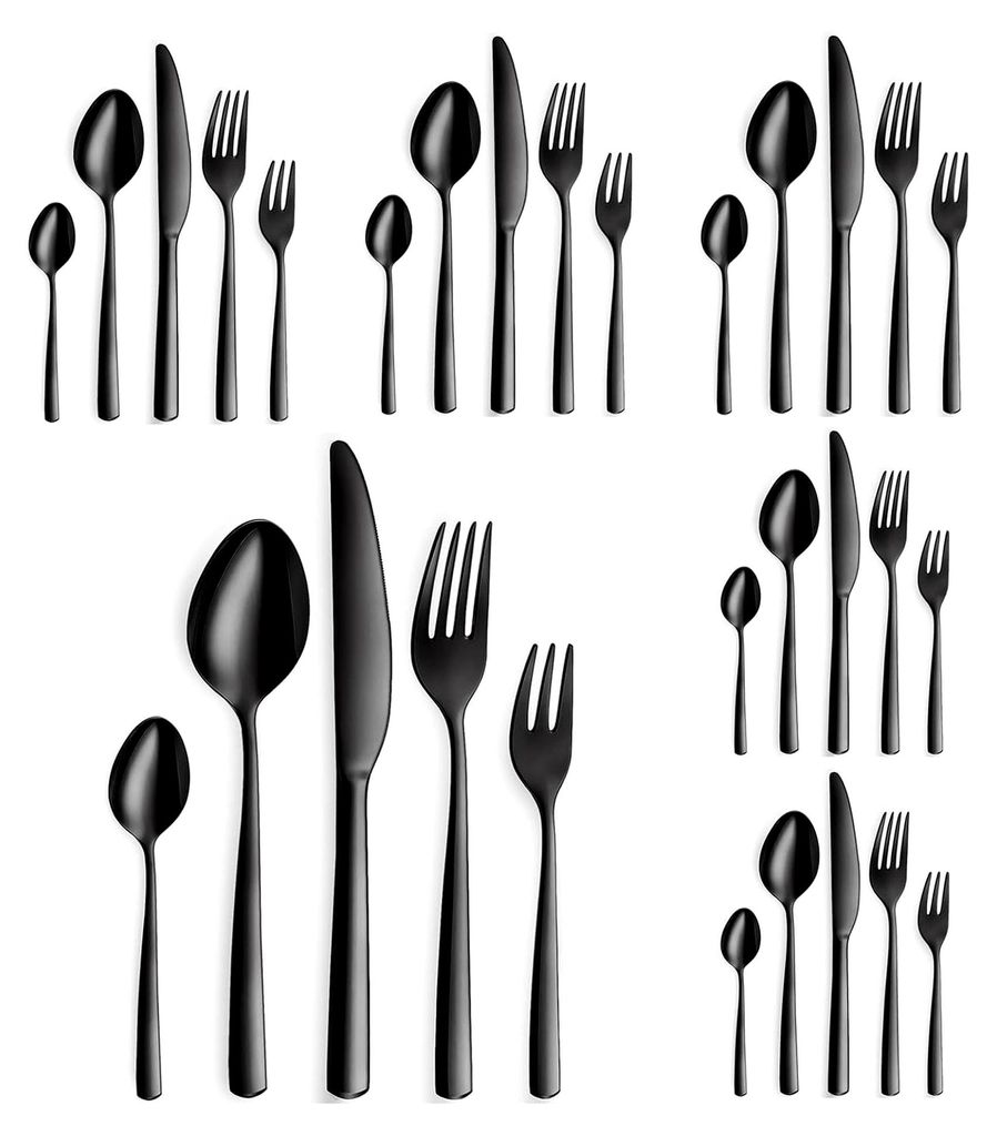 Schwarzes Besteckset für 6 Personen, 30-teiliges Edelstahlbesteck