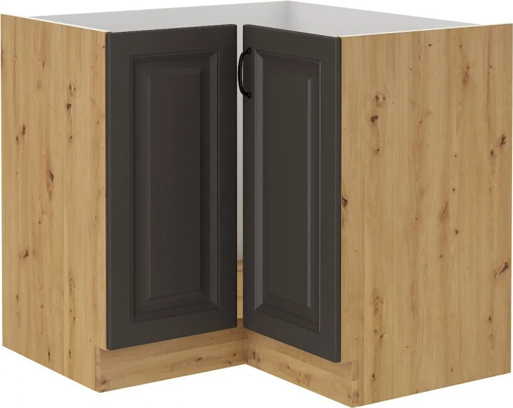 Meuble bas d'angle de cuisine SOPHIA 90cm, Coloris Chêne et Gris Anthracite