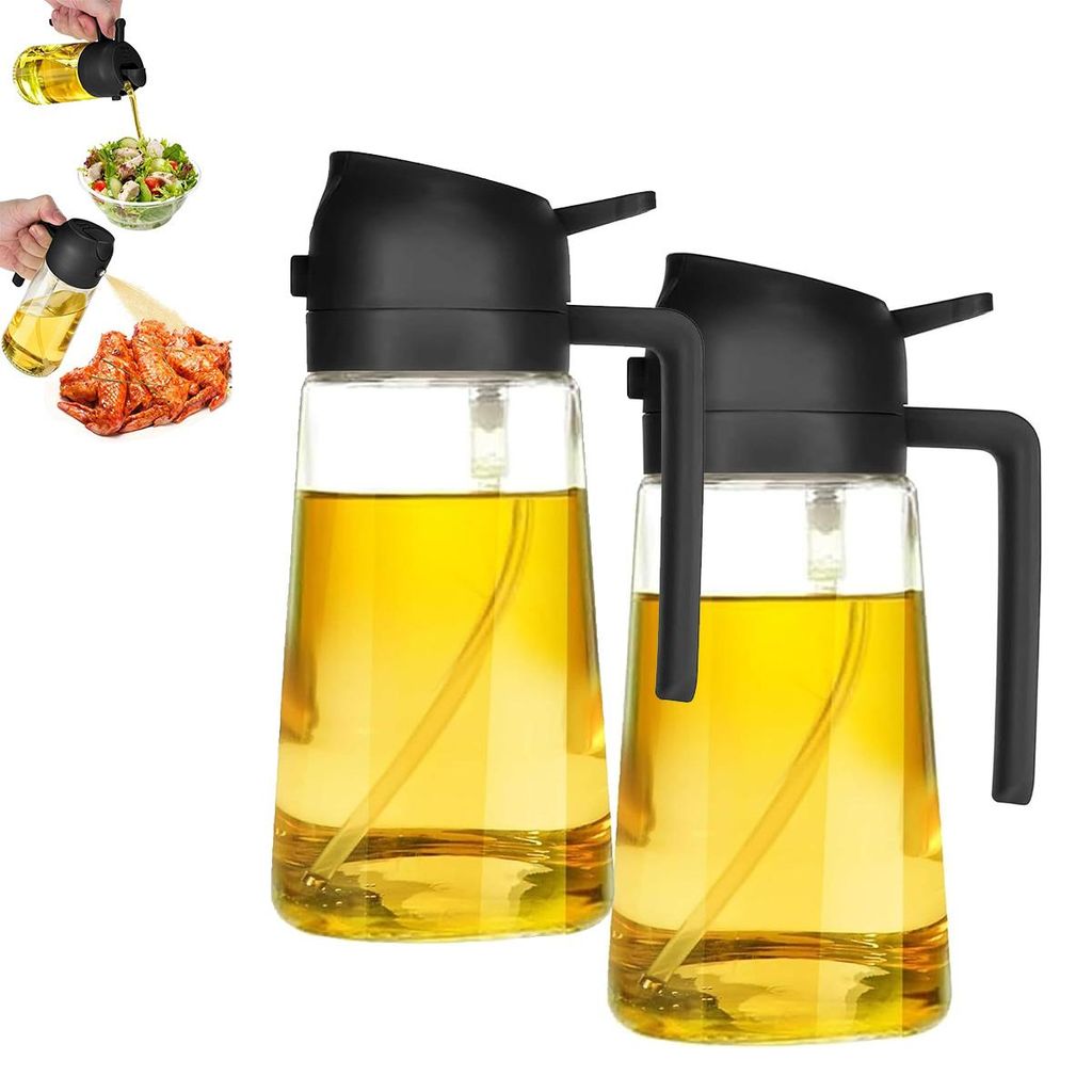 2er Set 470ml Ölsprühflasche, 2in1 Multifunktional, Ölsprüher Dose Sprühflasche Ölglas Ölsprüher Speiseöl Spray zum Kochen, Grillen, Backe...