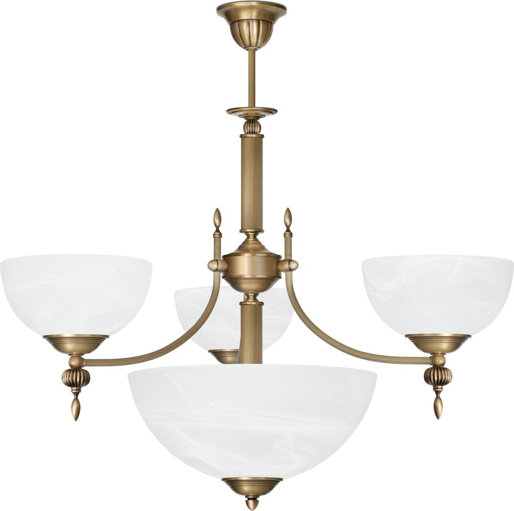 Kronleuchter Messing Goldpatina Alabaster-Glasschirm weiß matt Ø70x70cm 5xE27 300W Esszimmer Wohnzimmer klassisch elegant höhenverstellbar Decke