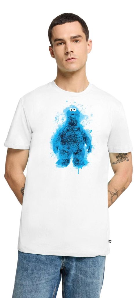 Spreadshirt Sesamstraße Krümelmonster Farbspritzer Männer Premium T-Shirt, S, Weiß