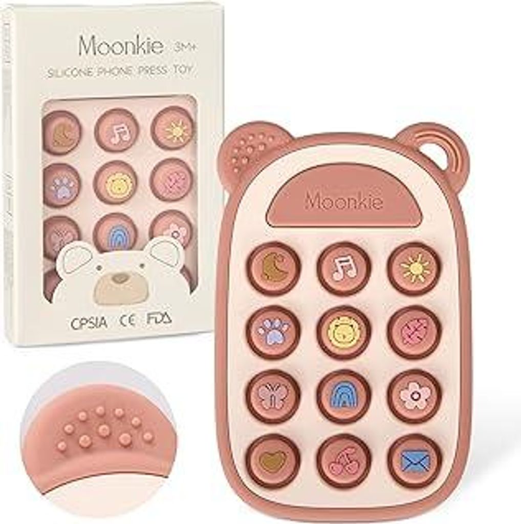 Moonkie Beißring Baby, Silikon Spielzeug Handy, ab 3 Monate+, Kinder Telefon zum Pop It Spielzeug, BPA-frei, Beißspielzeug Baby für Jungen & Mä...