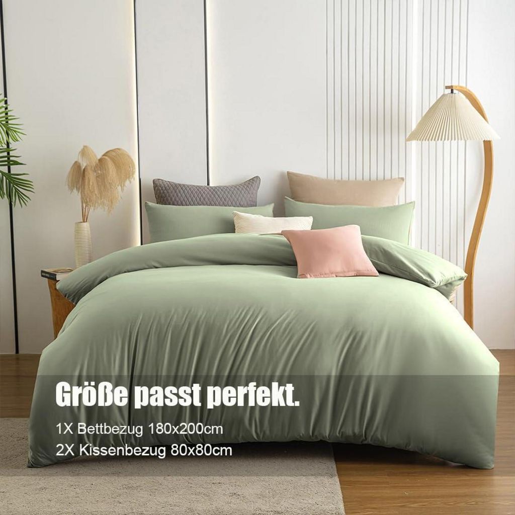 Bettwäsche-Set 180x200 cm Salbeigrün Mikrofaser Bügelfrei