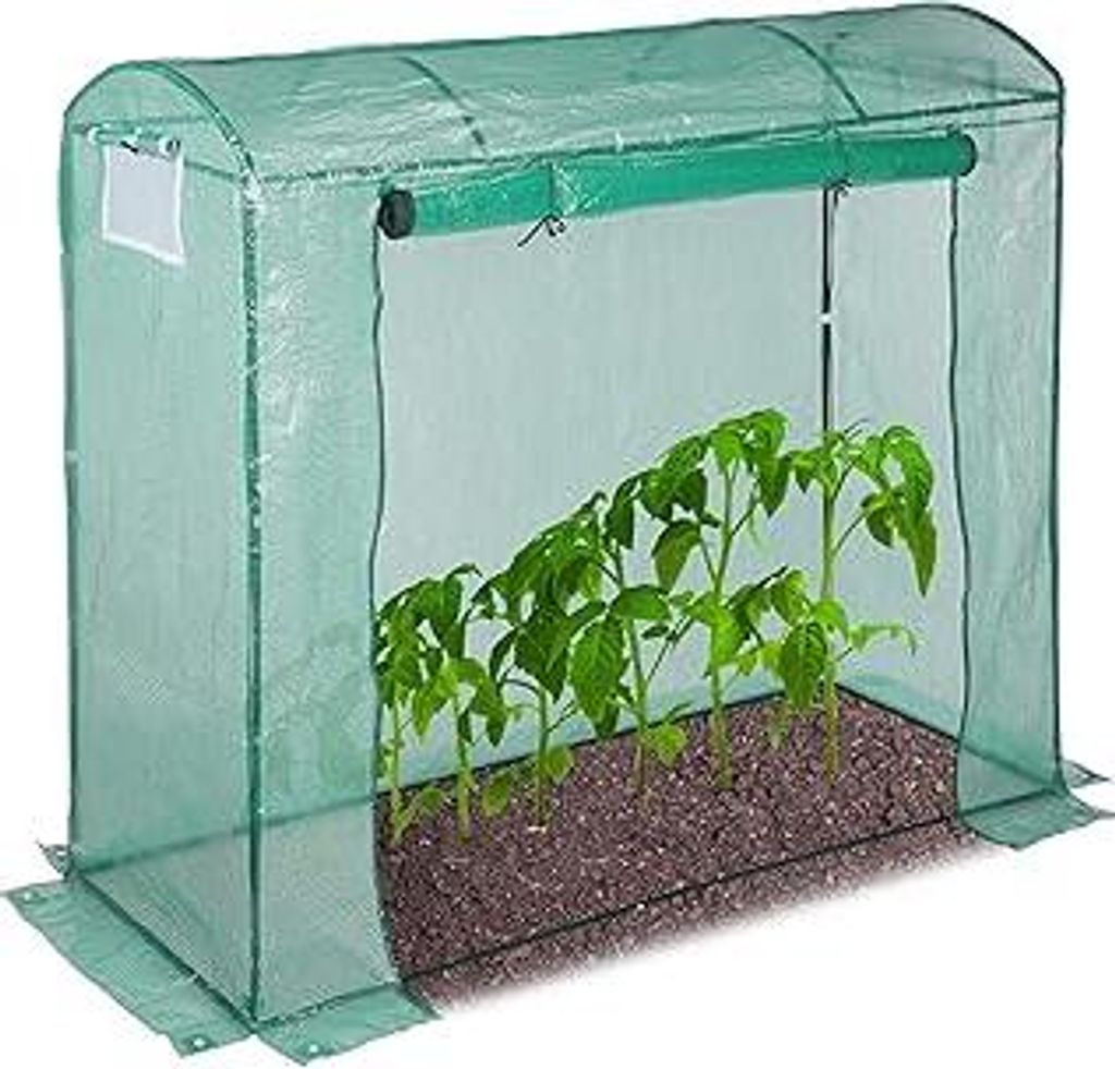 Tomatengewächshaus, rundes Dach, mit Tür, Tomatenhaus aus Stahl und Folie, UV-beständig, HBT: 170x80x200, grün