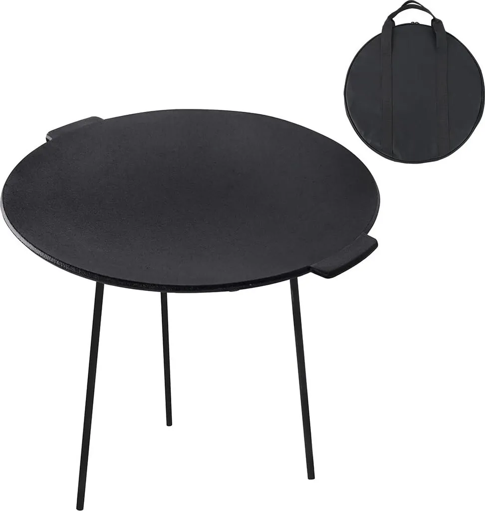 Poêle à griller en fonte de 45cm pour barbecue et feu de camp noir