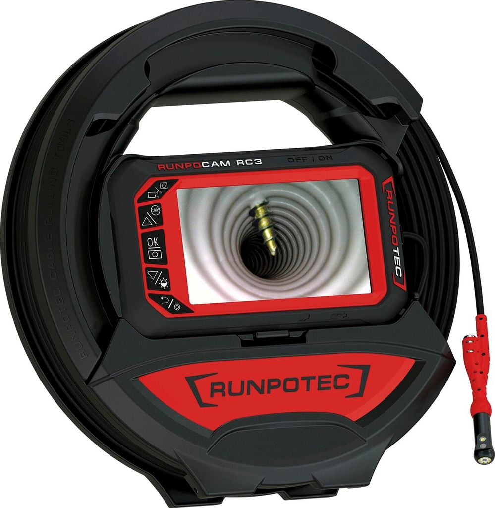 Runpotec Inspektionskamera RC3 digital 15m - WLAN-Kamera mit Doppelkamera-System, Full-HD, IP67 für Rohre und Hohlräume