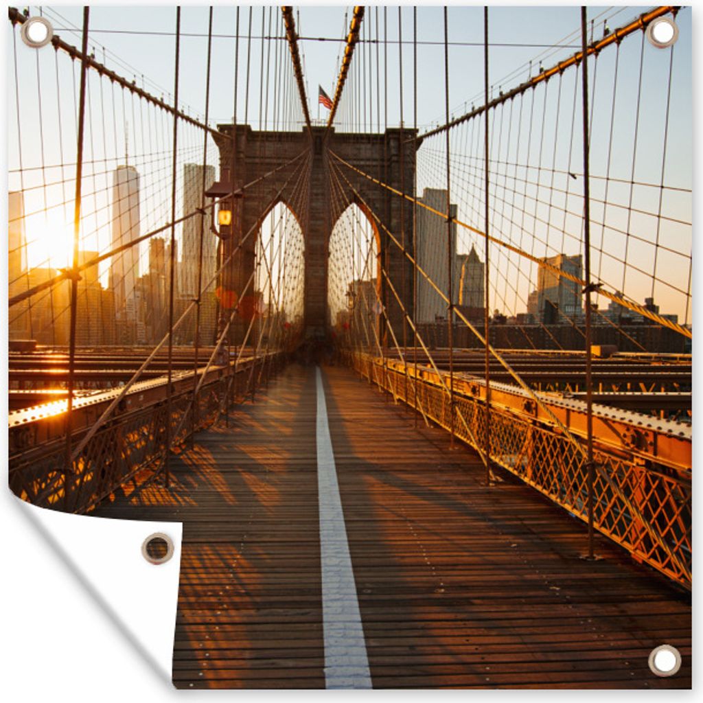 MuchoWow 50x50 cm Outdoor-Poster Gartendeko Sichtschutz Garten Poster für den Garten Brooklyn Bridge in New York bei Sonnenuntergang