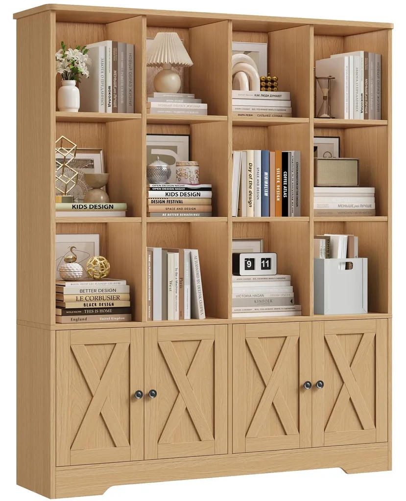 Bibliothèque Large Chêne - Multi-rangements Design pour Salon Moderne