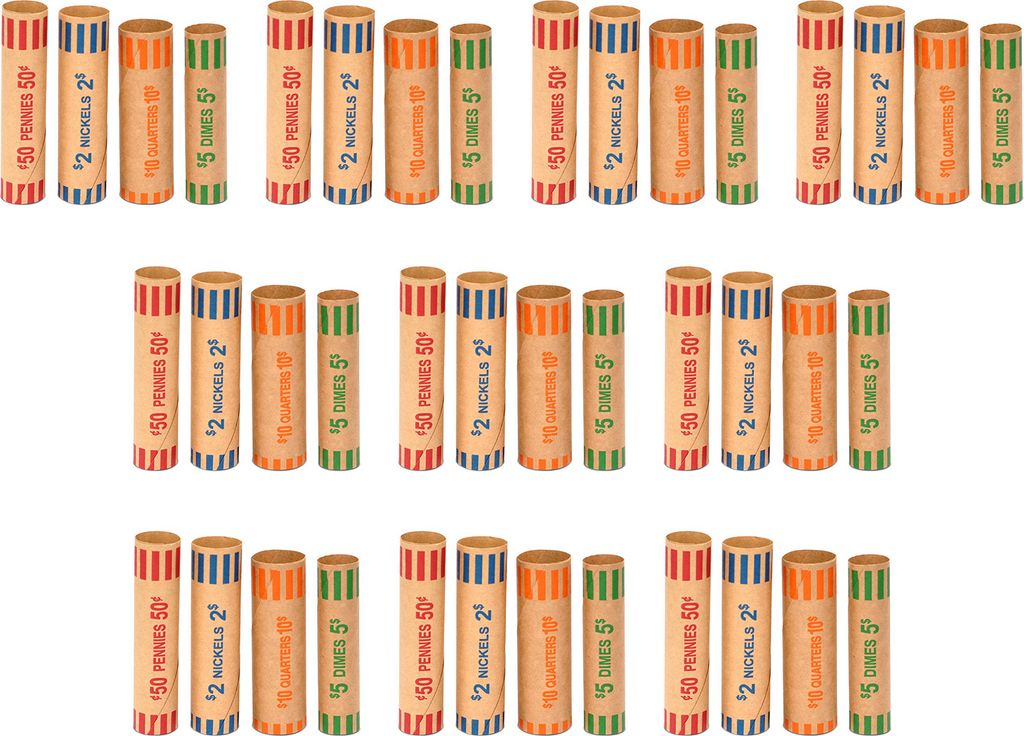 10 Stück vorgeformte Münzrollen, verschiedene farbcodierte Rollen, Vierteldollarmünzen und Pennies für Banken, Einzelhandelsgeschäfte und Mün...