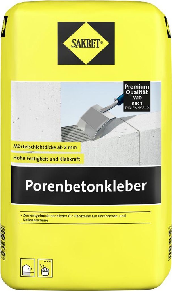 SAKRET Porenbetonkleber 10 kg für Porenbeton und Produktbild 