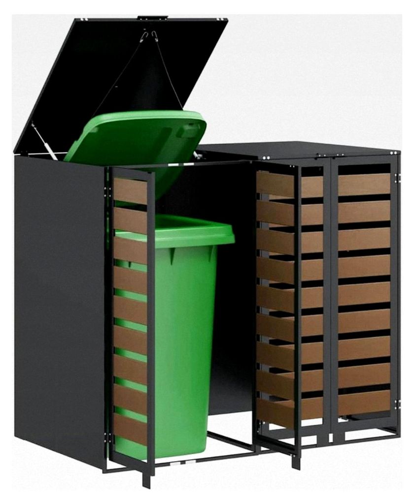Müllbehälter für 3 Behälter in Anthrazit, für Garten und Terrasse, moderne Abfalllösung, belüftete Box, stilvoller Außenorganizer, platzspa...